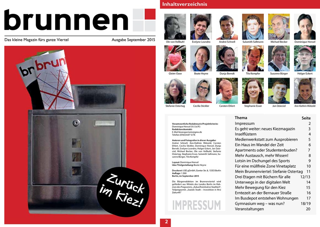 Die Titelseite und die zweite Seite des neuen Kiezmagazins.