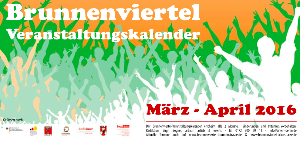 Die Titelseite vom Veranstaltungskalender für März und April 2016.