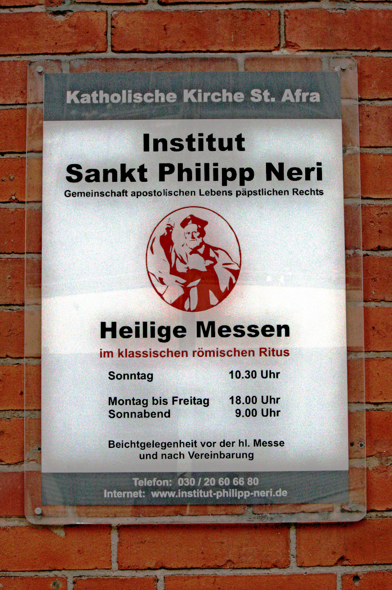 Schild am Institut Philipp Neri. Foto: Andrei Schnell
