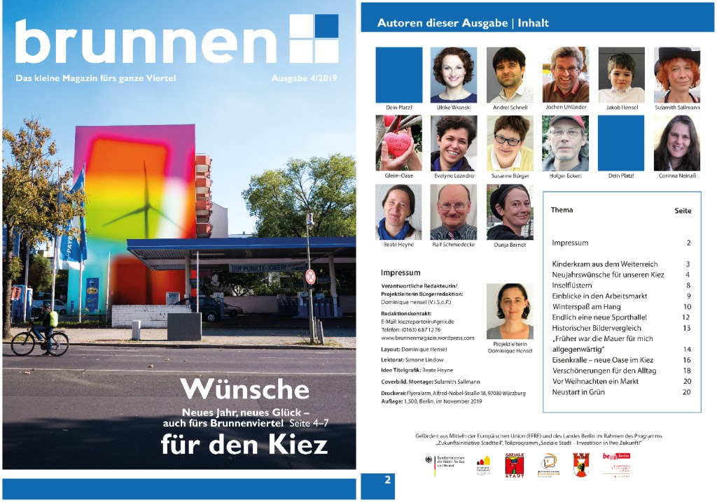 Das Cover und die zweite Seite des Kiezmagazins "Wünsche für den Kiez".