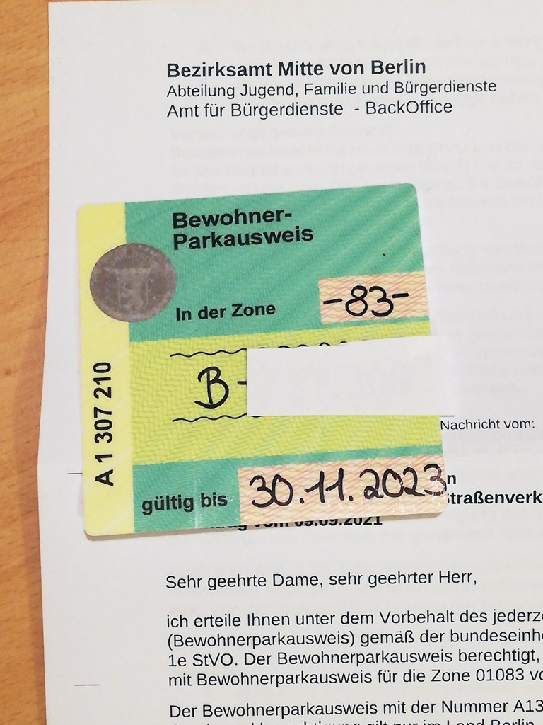 Bewohnerparkausweis für die Parkzone 83