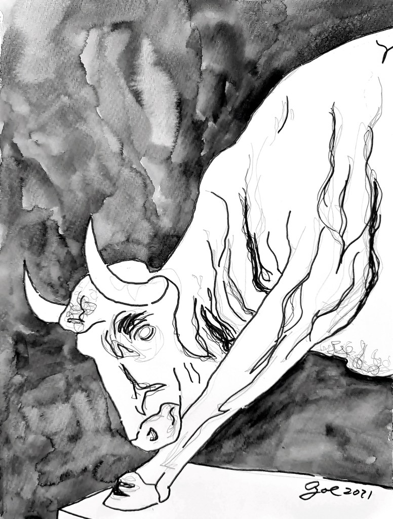 Der weiße Stier vom Humboldthain. Zeichnung von Manfred Böhm