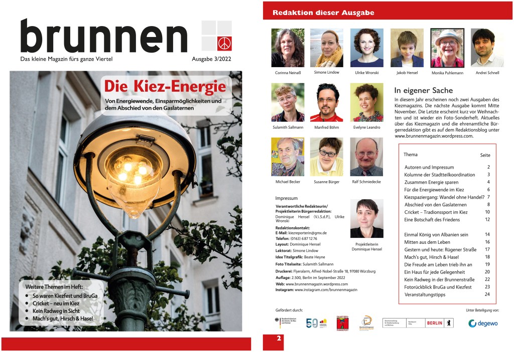 Das Cover und die zweite Seite des Kiezmagazins "Die Kiez-Energie".