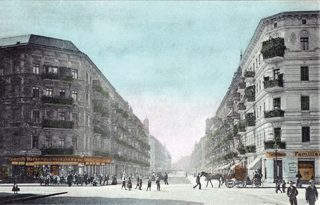Blick von der Graunstraße durch die Lortzingstraße zur Brunnenstraße um 1905 - mit KI coloriert. Foto: Sammlung Ralf Schmiedecke