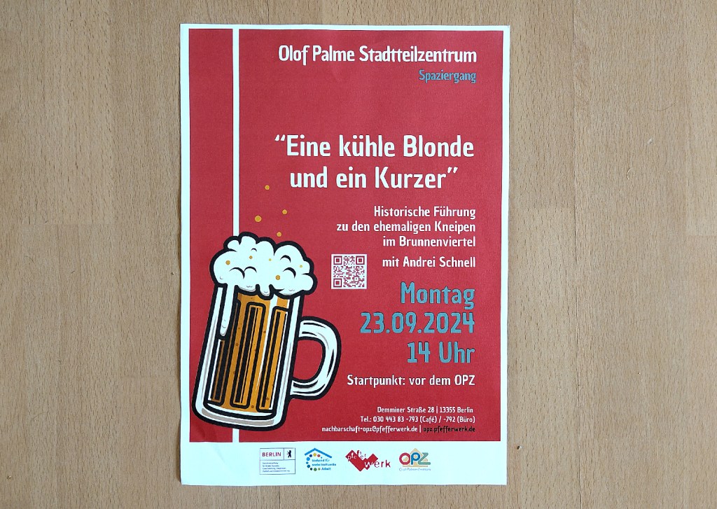 Plakat für den historischen Kneipen-Kiezspaziergang. Foto: Hensel