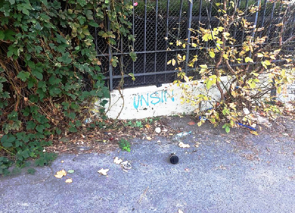 Aufschrift am Gesundbrunnen: Unsin(n). Foto: Arne Schmelzer