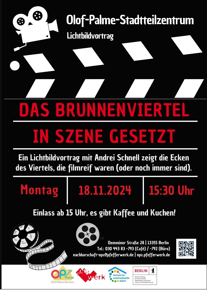 Plakat für den Lichtbildvortrag "Das Brunnenviertel in Szene gesetzt". Grafik: OPZ
