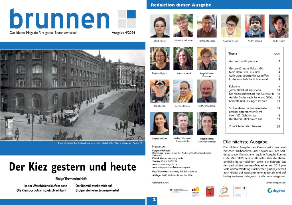 Das Cover und die zweite Seite des Kiezmagazins "Der Kiez gestern und heute"