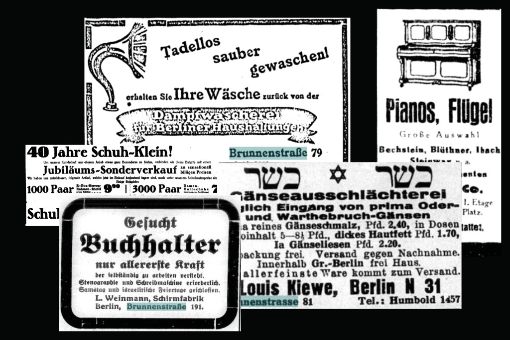 Jüdische Geschäfte: Anzeigen aus dem Jahr 1920. Collage: Carsten Schmidt