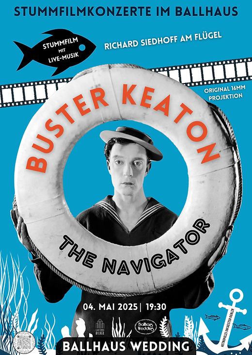 Plakat für das Stummfilmkino mit Klavierbegleitung im Ballhaus Wedding. Grafik: Veranstalter