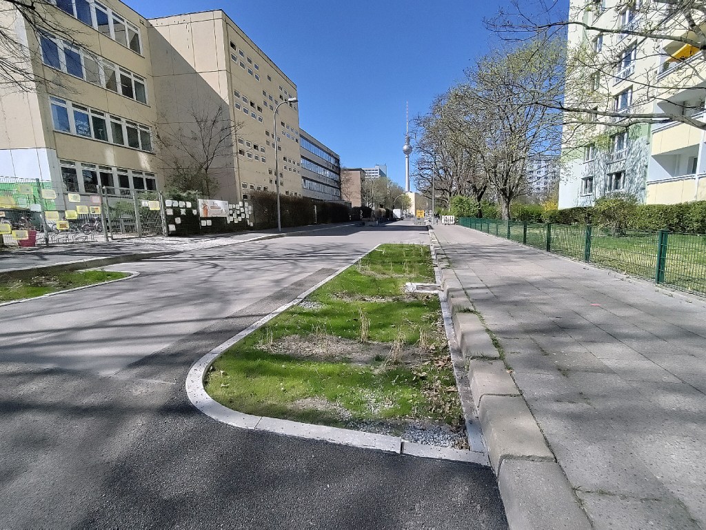 Die ersten grünen Gullys im Bezirk entstanden in der Singerstraße nahe dem Alexanderplatz. Foto: Hensel
