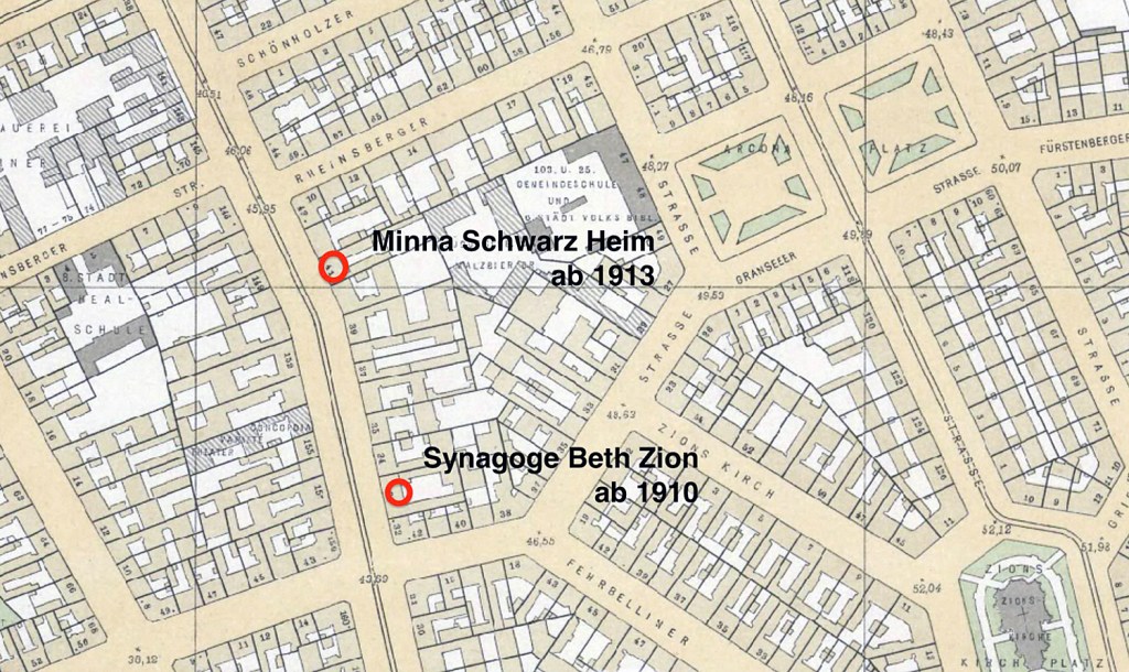 Das Minna-Schwarz-Heim befand sich nördlich der Synagoge in der Brunnenstraße. Foto: Screenshot
