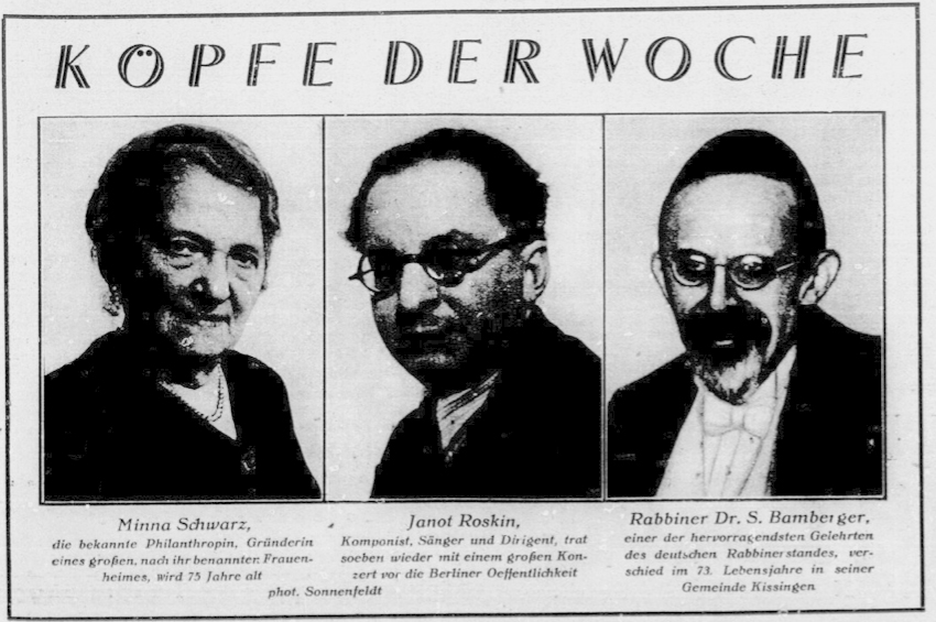 Köpfe der Woche im Israelitischen Familienblatt 1934. Repro: Carsten Schmidt