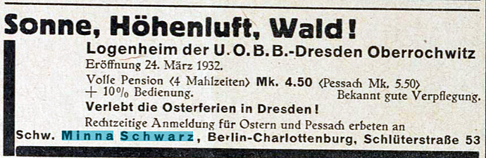Eine Anzeige zur Eröffnung des Logenheims in Oberrochwitz. Repro: Carsten Schmidt