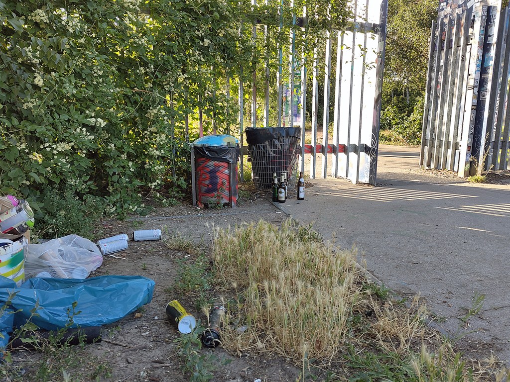 Liegengelassener Müll am Parkeingang. Foto: Hensel