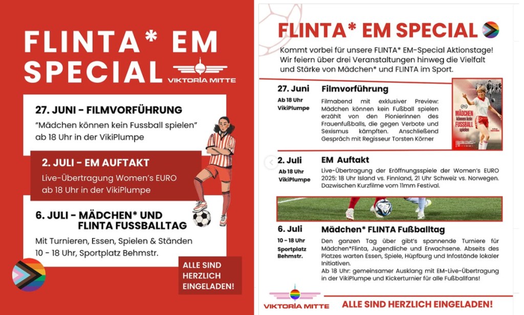 Handzettel für das Flinta* EM Special von Viktoria Mitte. Grafik: Viktoria Mitte