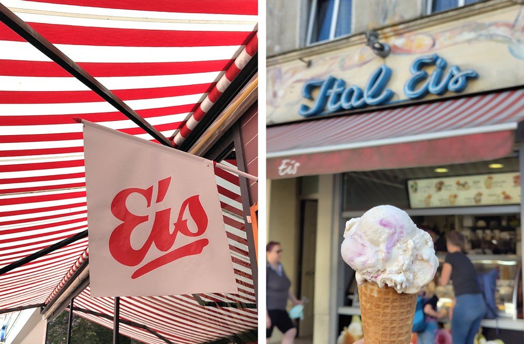 Links: Eiscafé Eisberg. Rechts: Eine Kugel Wedding-Eis bei "Ital Eis Dal Col". Fotos: Hensel