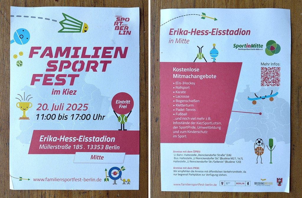 Vorder- und Rückseite des Flyers für das Familiensportfest Mitte 2025. Foto: Hensel