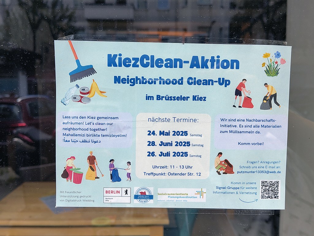 Hinweis auf die KiezClean-Aktion im Brüsseler Kiez. Foto: Hensel