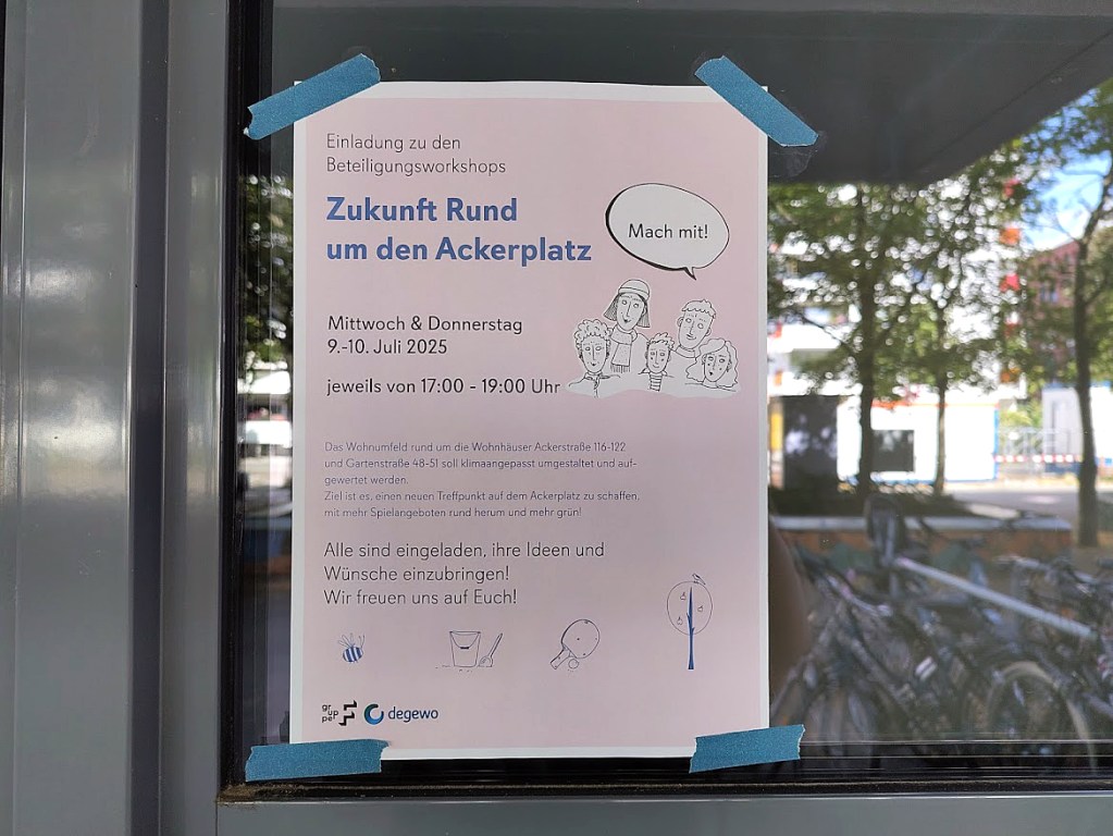 Plakat zum Workshop am Ackerplatz. Foto: Hensel