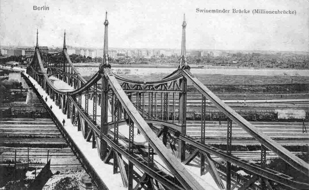 Ansichtskarte der Millionenbrücke Swinemünder Brücke am Gesundbrunnen 1905. Foto: gemeinfrei