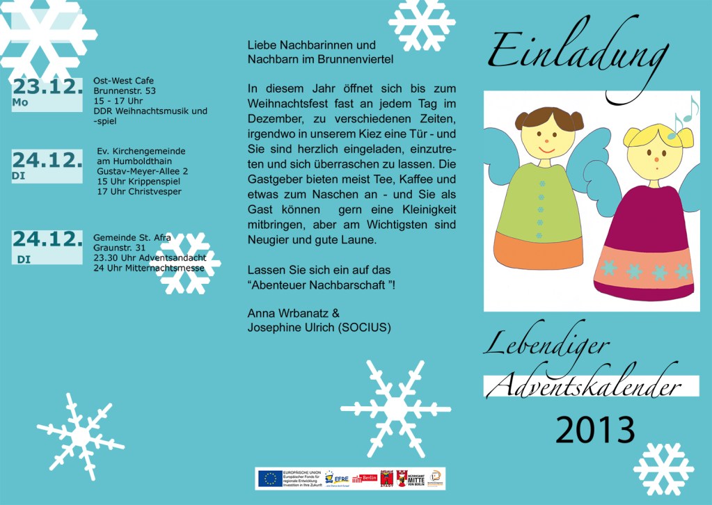Blick ins Archiv: Das Programm des Lebendigen Adventskalenders im Brunnenviertel 2013