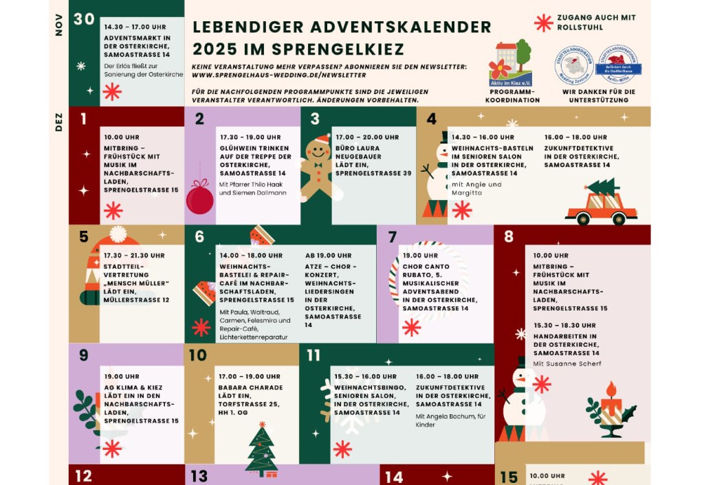 Die Termine des Lebendigen Adventskalenders in gestalteter Form