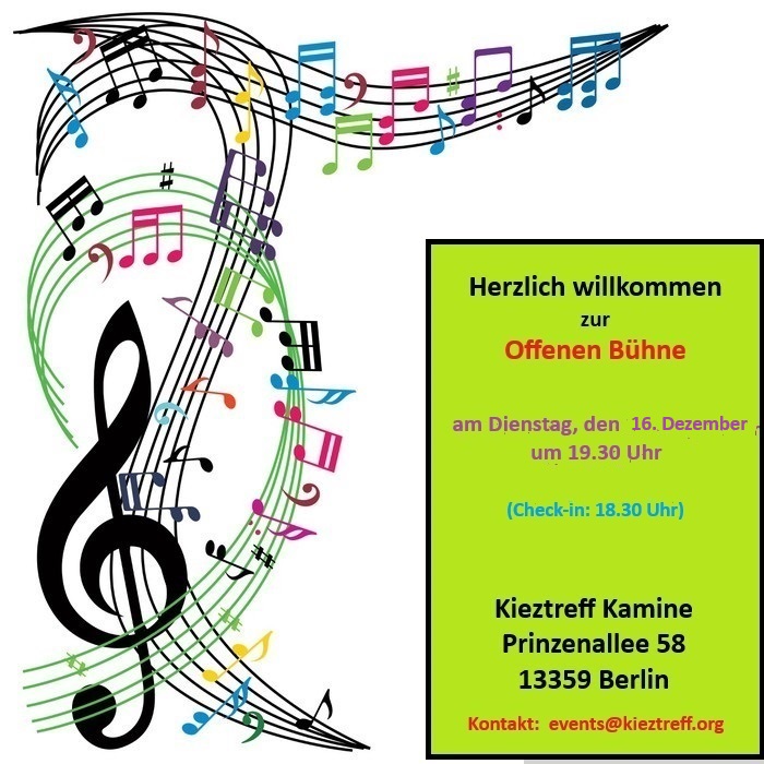 Plakat für die Offene Bühne im Kieztreff Kamine