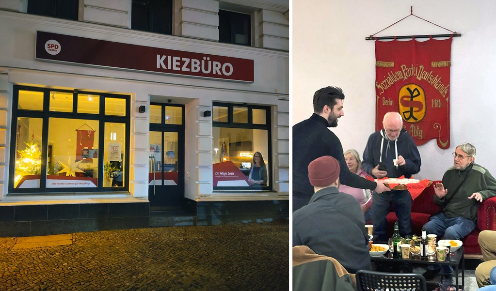Das Kiezbüro in der Triftstraße. Rechts: Bei einem früheren Balkanbend