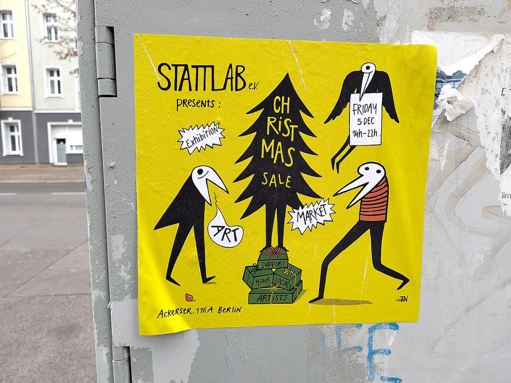Plakat im Kiez für den Weihnachtsmarkt beim Stattlab. Foto: Hensel