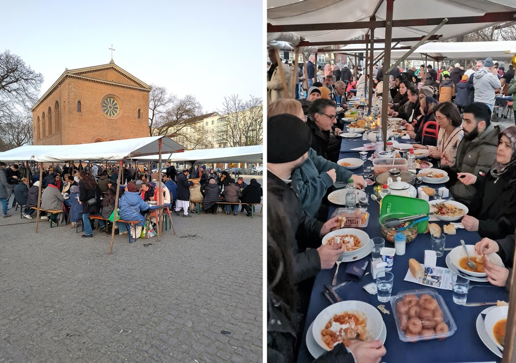 Gemeinsames Essen beim Fastenbrechen auf dem Leopoldplatz. Fotos: Hensel/Bağ