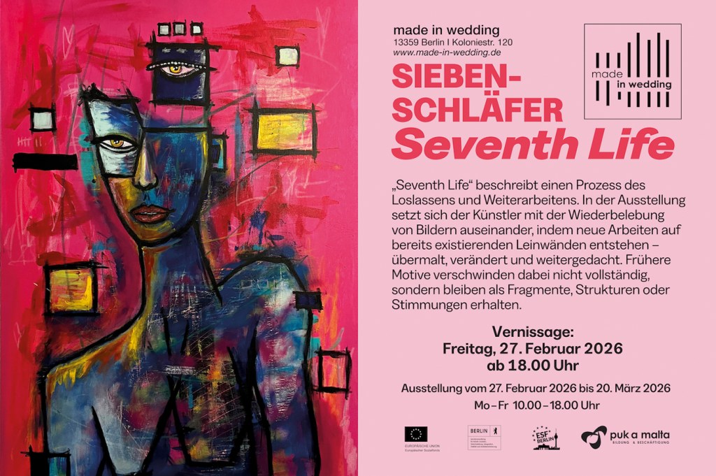 Hinweiskarte für die Ausstellung in der Galerie "Made in Wedding". Grafik: puk a malta