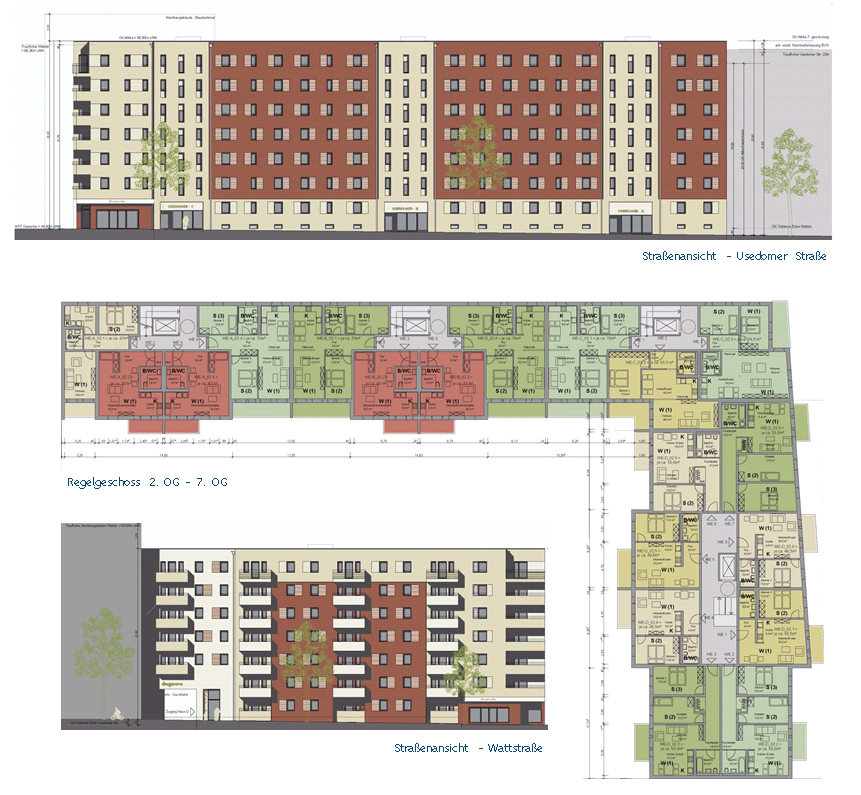 Pläne für den Neubau in der Usedomer Straße. Illustrationen: degewo