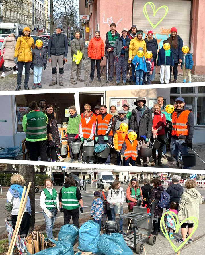 Aktive bei Cleanups der Gruppe "Saubere Sache". Fotos: AG Klima und Kiez/Saubere Sache
