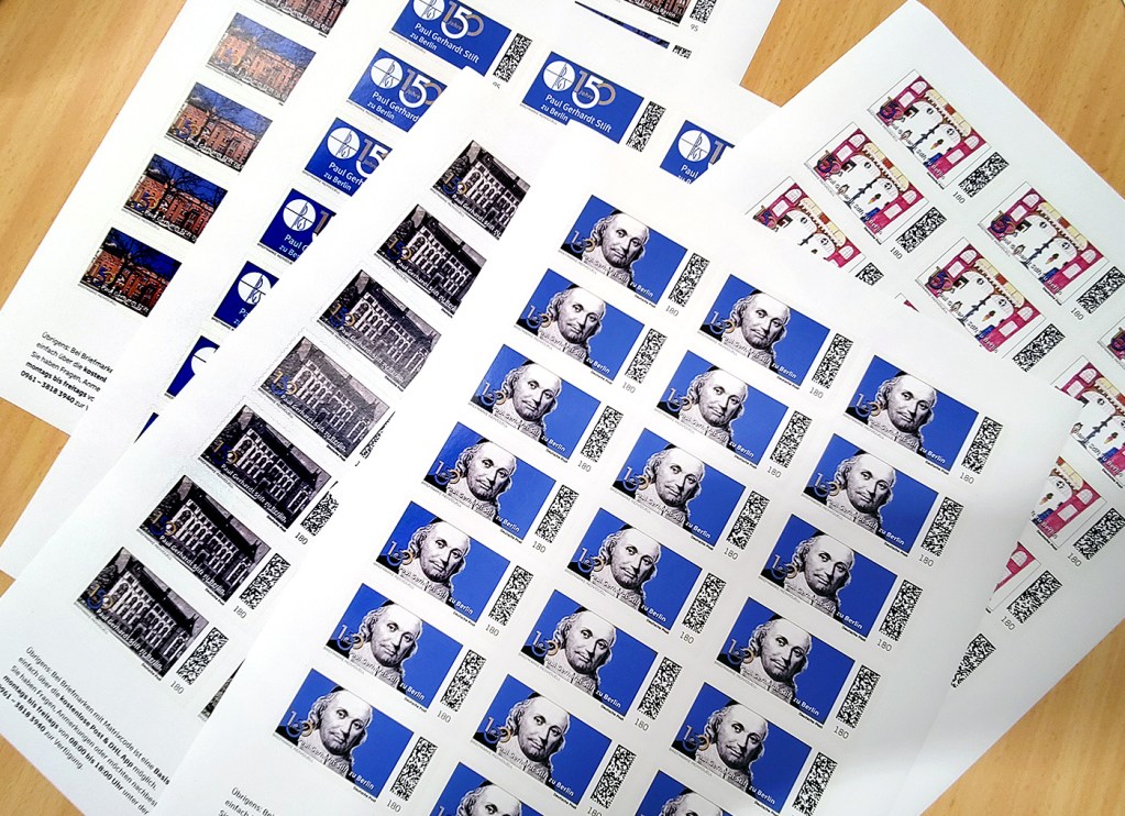 Die fünf Briefmarken-Motive zum 150. Jubiläum des Paul-Gerhardt-Stifts. Foto: Hensel