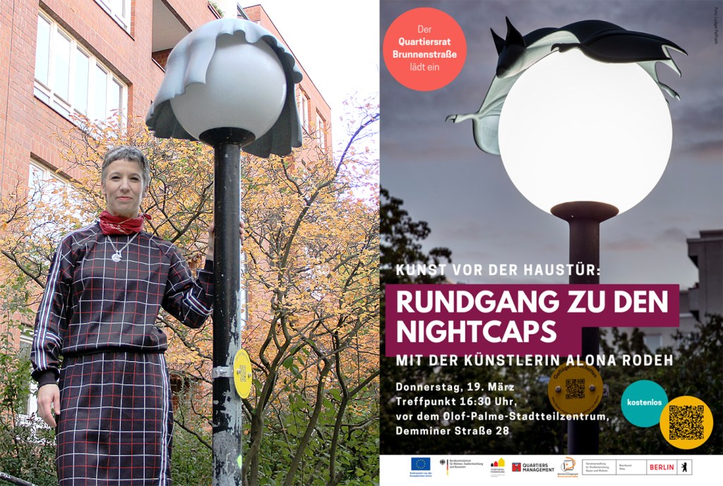 Die Künstlerin Alona Rodeh lädt zu einem Nightcaps-Spaziergang ein. Foto links: Hensel