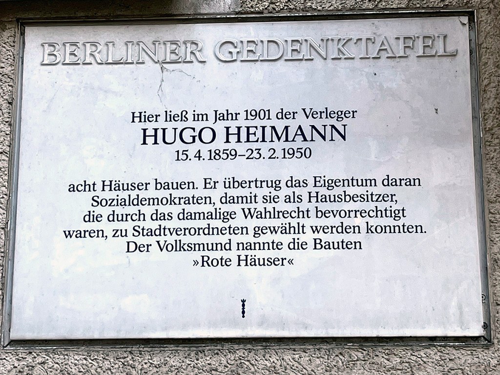 Gedenktafel in der Prinzenallee für Hugo Heimann. Foto: Brunnenmagazin