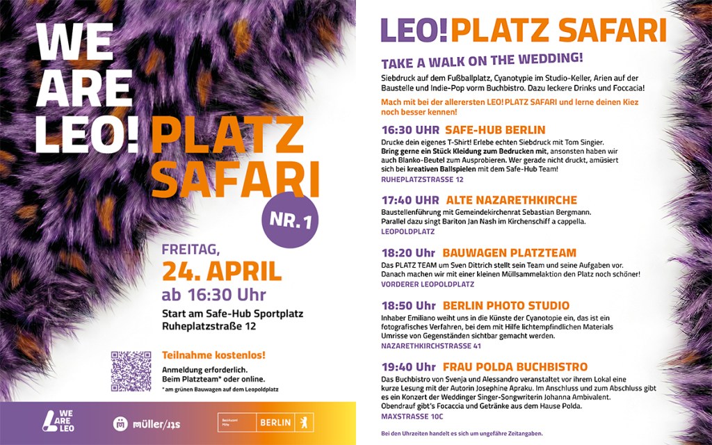 Vorder- und Rückseite des Plakats für die 1 Platzsafari auf dem Leopoldplatz. Grafik: georg+georg