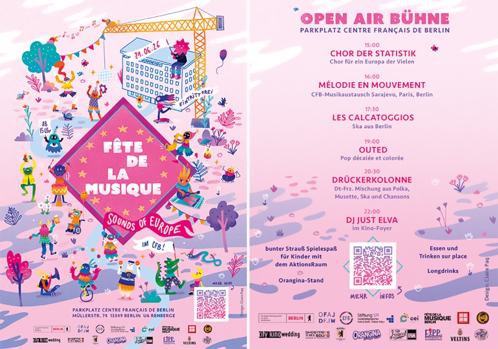 Der Flyer für die diesjährige Fête de la Musique in der Müllerstraße 74. Grafik: CFB