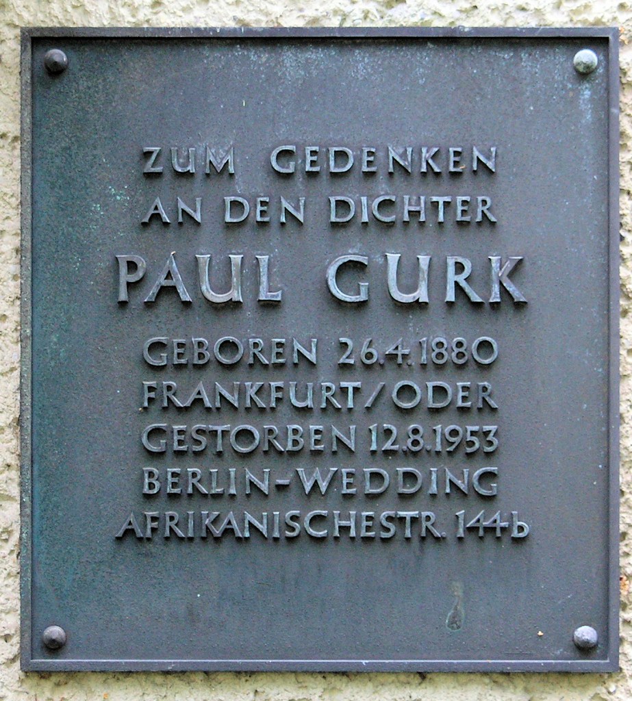 Gedenktafel für Paul Gurk am Haus Afrikanische Straße 144b. Foto: OTFW, Berlin, CC BY-SA 3.0, via Wikimedia Commons