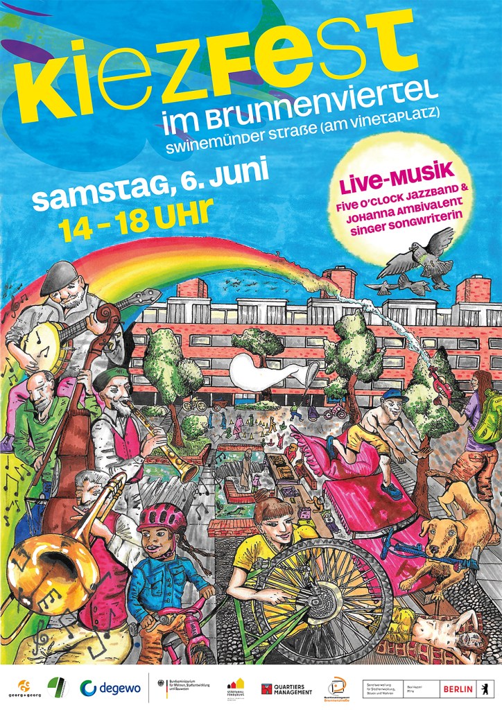 Plakat für das Kiezfest im Brunnenviertel 2026. Grafik: georg + georg
