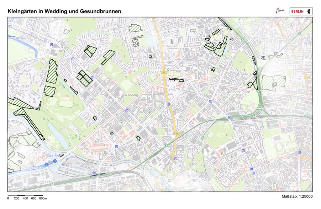 Grafik der Kleingärten in Wedding und Gesundbrunnen 2026. Grafik: Geoportal Berlin